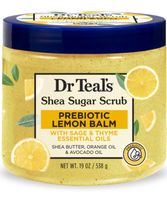 Dr Teal’s Shea Sugar Body Scrub with Prebiotic Lemon Balm and Essential Oils-19 oz